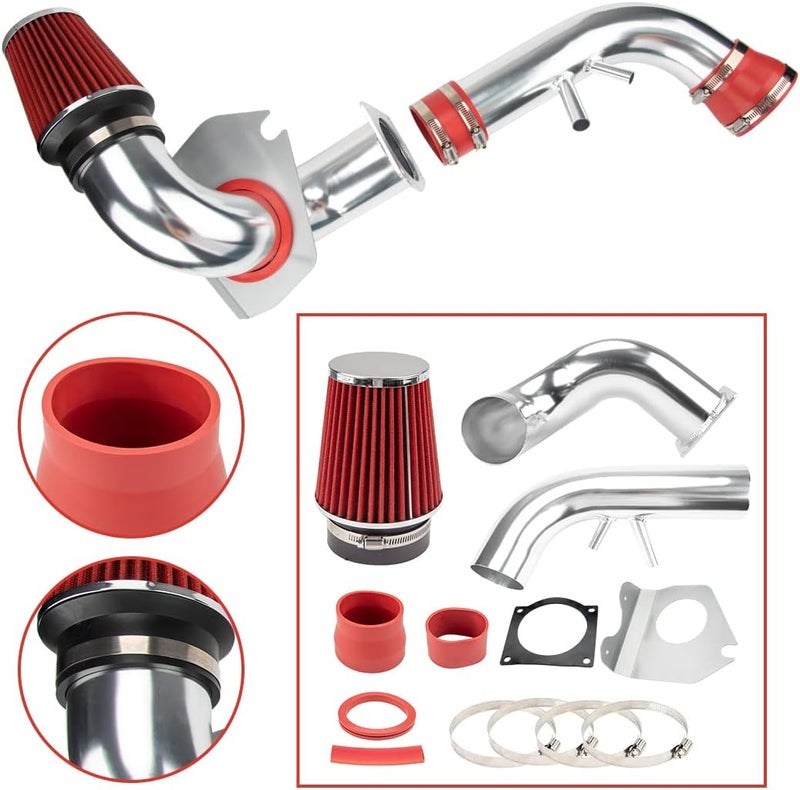 AUTOSITY Air Intake Kit, 3" & 3.5" Cold Air Intake System Kits + Filter Aluminum Compatible with 1996-2004 Mustang GT Model with 4.6L V8 (Red) - Image 4